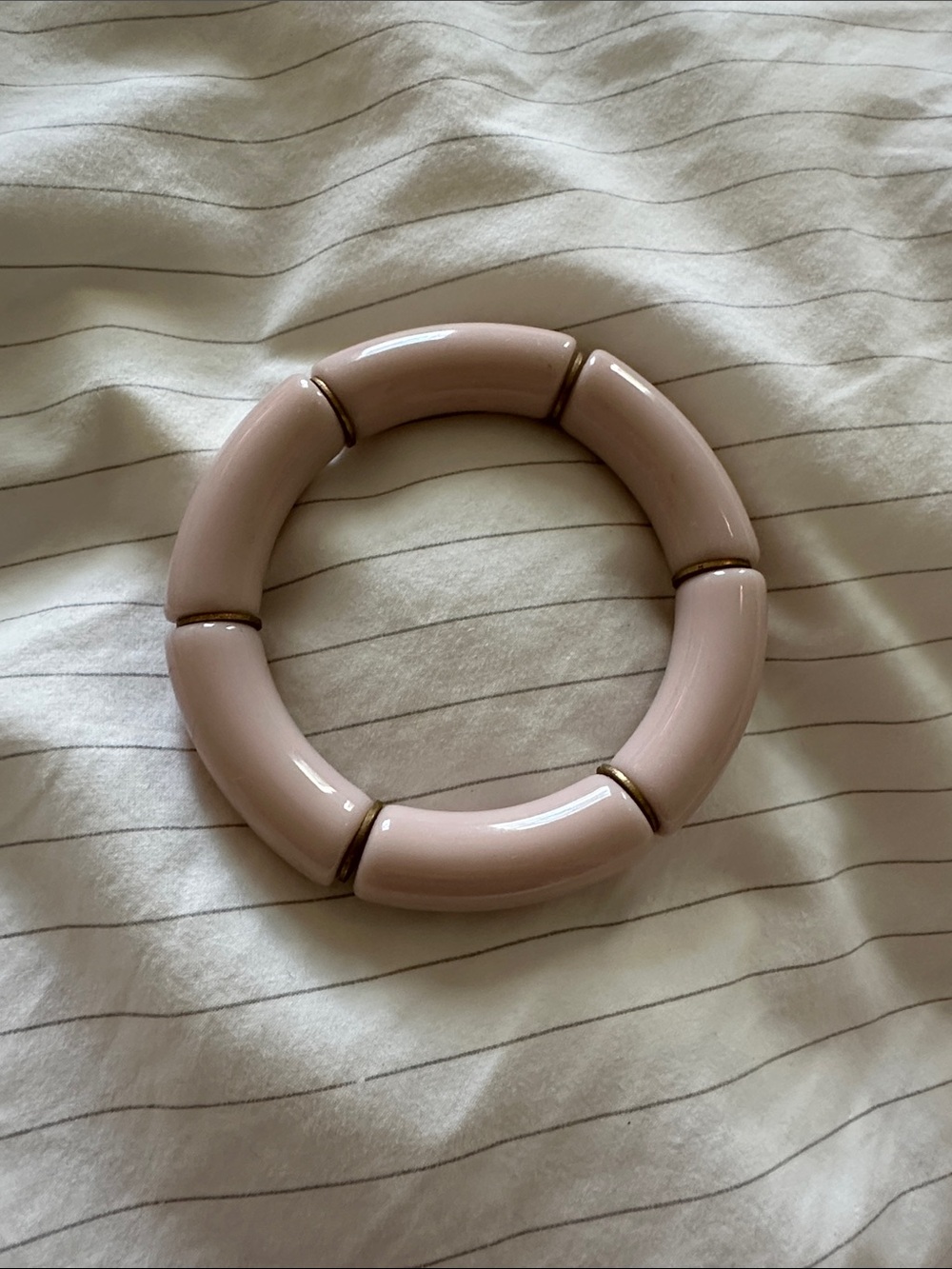 ✨ Blush Pink Acrylic Curved Tube Bracelet Stackable Gold Spacer Bangle